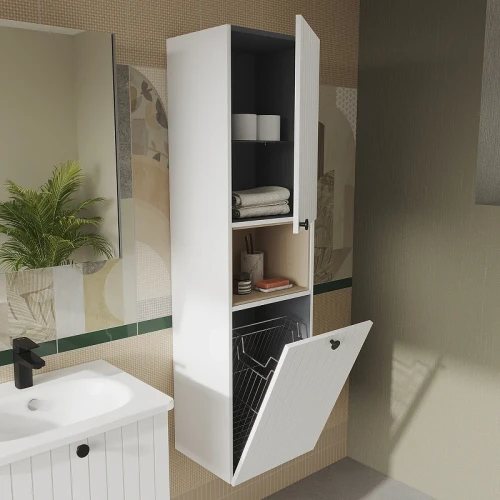 Шкаф пенал Vitra Root Groove 40 R 69100 подвесной с бельевое корзиной Белый матовый МДФ / ЛДСП