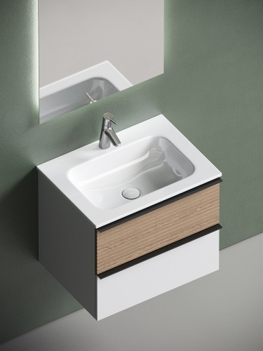 Тумба под раковину Sancos Delta 60 DL60W подвесная Дуб светлый Белая МДФ / ЛДСП