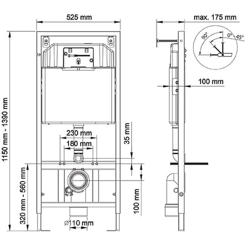 Комплект унитаза Ceruttispa Orlter Aria Tornado CT9955 с инсталляцией Berges Novum D5 040235 с сиденьем Микролифт и Черной матовой клавишей смыва фарфор подвесной