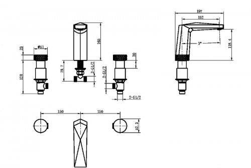 Смеситель для раковины Boheme Venturo 150-SGM-DIAMOND Оружейная сталь глянцевая латунь