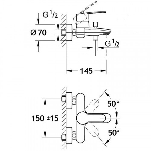 Смеситель для ванны AQUAme Prato AQMP6132 Хром латунь на стену