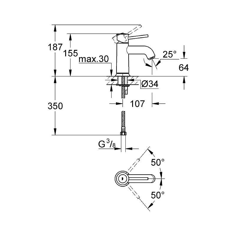 Смеситель для раковины Grohe BauClassic 23162000 Хром латунь