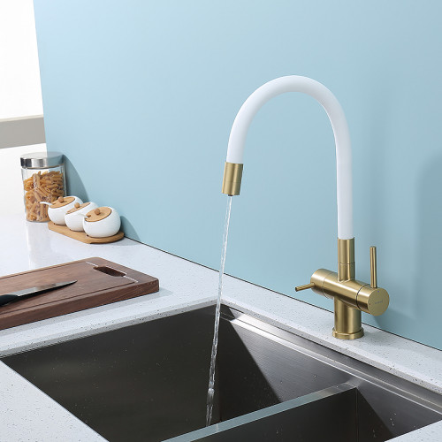 Смеситель для кухни Splenka S70.64.03 Золото матовое Белый латунь