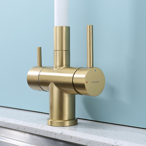 Смеситель для кухни Splenka S70.64.03 Золото матовое Белый латунь