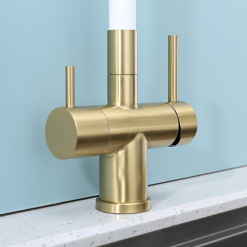 Смеситель для кухни Splenka S70.64.03 Золото матовое Белый латунь