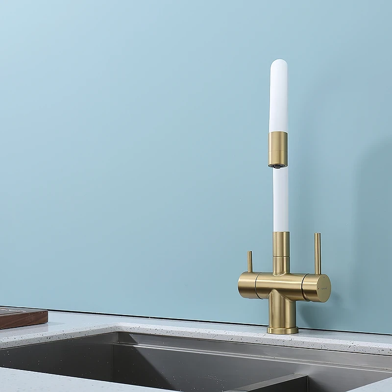 Смеситель для кухни Splenka S70.64.03 Золото матовое Белый латунь