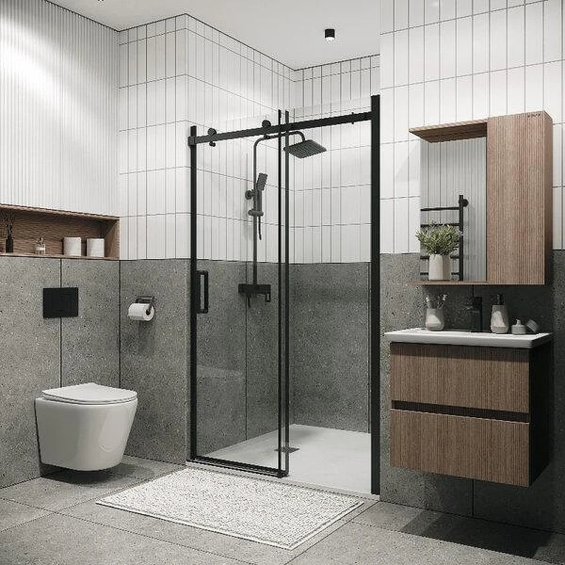 Душевая дверь Grossman Classic 150 100.K33.04.150.21.00 профиль Черный матовый стекло прозрачное