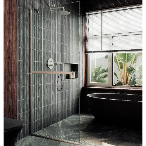Душевая перегородка Maybah Glass MGD-720-5у 690x1950 в узком профиле Хром матовый стекло прозрачное