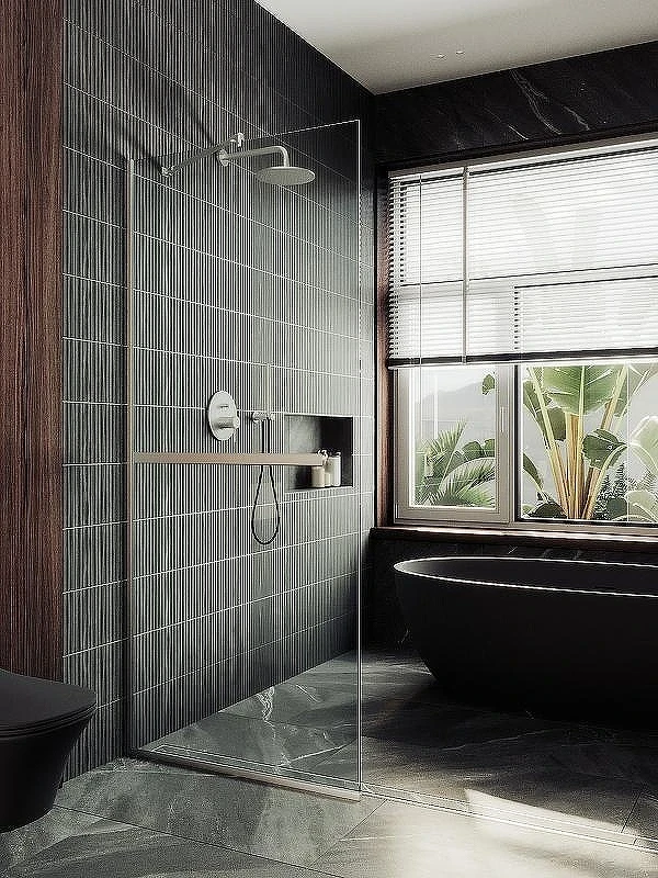 Душевая перегородка Maybah Glass MGD-720-5у 690x1950 в узком профиле Хром матовый стекло прозрачное