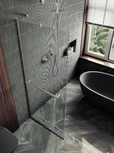 Душевая перегородка Maybah Glass MGD-720-5у 690x1950 в узком профиле Хром матовый стекло прозрачное