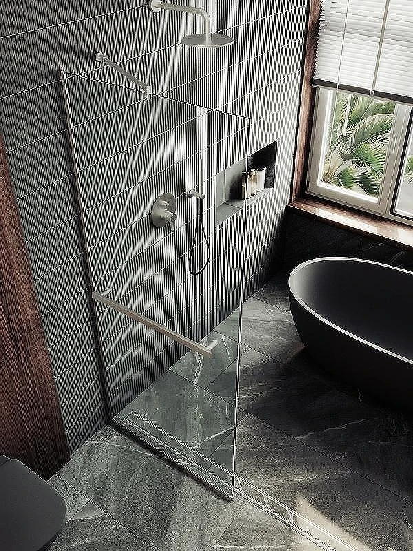 Душевая перегородка Maybah Glass MGD-720-5у 690x1950 в узком профиле Хром матовый стекло прозрачное