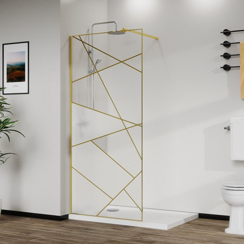 Душевая перегородка Azario Walk-In 100 AZ-271-100-BGL-CGP профиль Брашированное золото стекло Графический принт