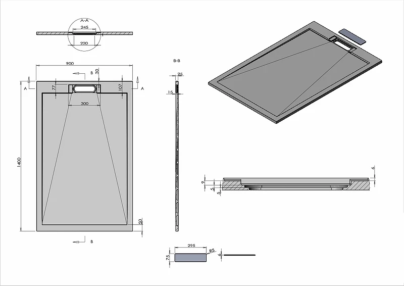 Душевой поддон из искусственного камня Vincea 140x90 VST-4SRL9014W Белый матовый