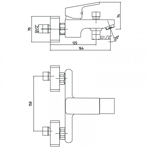 Смеситель для ванны E.C.A. Tiera 102102469EX Хром латунь на стену