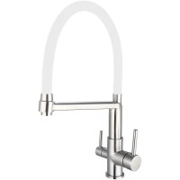 Смеситель для кухни ESKO Kitchen K26 W Нержавеющая сталь Белый нержавеющая сталь однорычажный с аэратором, с гибкой подводкой