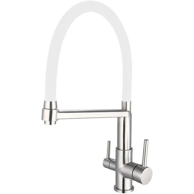 Смеситель для кухни ESKO Kitchen K26 W Нержавеющая сталь Белый нержавеющая сталь однорычажный с аэратором, с гибкой подводкой