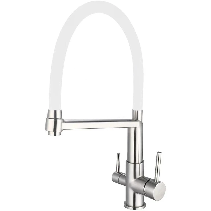 Смеситель для кухни ESKO Kitchen K26 W Нержавеющая сталь Белый нержавеющая сталь однорычажный с аэратором, с гибкой подводкой