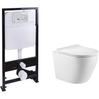 Комплект унитаза с инсталляцией SantiLine SL-5025+SL-01 с сиденьем Микролифт и клавишей смыва Хром фарфор подвесной