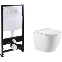 Комплект унитаза с инсталляцией SantiLine SL-5025+SL-01 с сиденьем Микролифт и клавишей смыва Хром фарфор подвесной