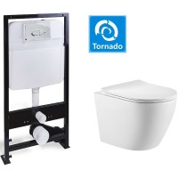 Комплект унитаза с инсталляцией SantiLine SL-5025+SL-01 с сиденьем Микролифт и клавишей смыва Хром фарфор подвесной