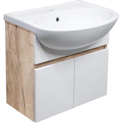 Тумба под раковину Runo Лада 50 00-00001370 подвесная Крафтовый дуб Белая МДФ / ЛДСП