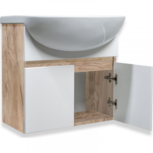 Тумба под раковину Runo Лада 50 00-00001370 подвесная Крафтовый дуб Белая МДФ / ЛДСП