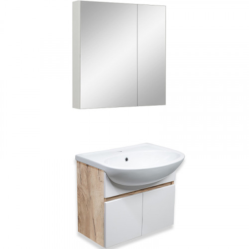 Тумба под раковину Runo Лада 50 00-00001370 подвесная Крафтовый дуб Белая МДФ / ЛДСП