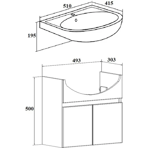 Тумба под раковину Runo Лада 50 00-00001370 подвесная Крафтовый дуб Белая МДФ / ЛДСП