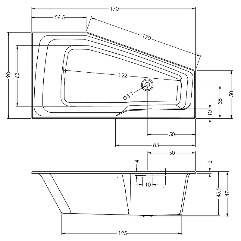Акриловая ванна Riho Rething Space Fall 170х90 L B114006005 без гидромассажа