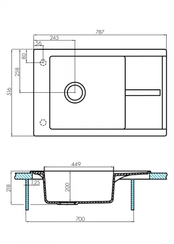 Кухонная мойка Aquaton Делия 78 1A715132DE270 Терракотовая искусственный камень (литьевой мрамор) встраиваемый