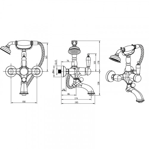 Смеситель для ванны Boheme Brillante Ripresa 343 Хром латунь на стену