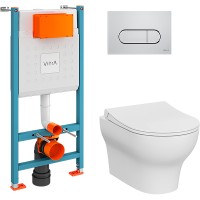 Комплект унитаза с инсталляцией Vitra Zentrum Round 9879B003-7200 с сиденьем Микролифт и клавишей смыва Хром глянцевый фарфор подвесной