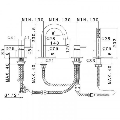 Смеситель на борт ванны Newform X-Steel 316 69682XC.50.050 цвет Inox