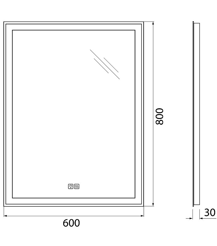 Зеркало BelBagno 60 SPC-GRT-600-800-LED-3000K-TCH-WARM с подсветкой с сенсорным выключателем и подогревом
