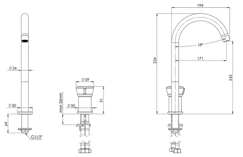 Смеситель для раковины Remer Element ET57LDO цвет Золото глянцевое