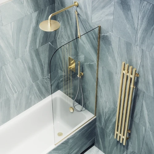 Шторка на ванну Maybah Glass MGV-154-3у 740x1400 в узком профиле Золото стекло прозрачное