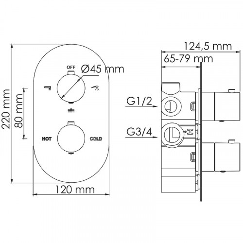 Смеситель для душа WasserKRAFT Elbе 7444 с термостатом Черный матовый латунь встраиваемый