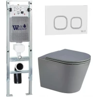 Комплект унитаза с инсталляцией WeltWasser AMBERG 350 ST + SALZBACH 043 MT-GR + AMBERG RD-WT 10000011565 цвет Серый матовый с сиденьем Микролифт и клавишей смыва цвет Белый
