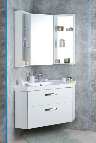 Зеркальный шкаф Aquaton Кантара 42 1A205702ANW70 угловой Дуб полярный МДФ / ЛДСП, стекло