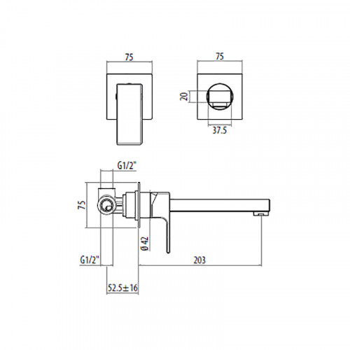 Смеситель для раковины Gattoni Kubik 2537/25C0 Хром латунь встраиваемый