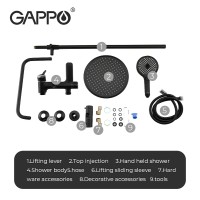 Душевая система Gappo G03-6 G2403-6 Черная матовая Хром латунь на стену