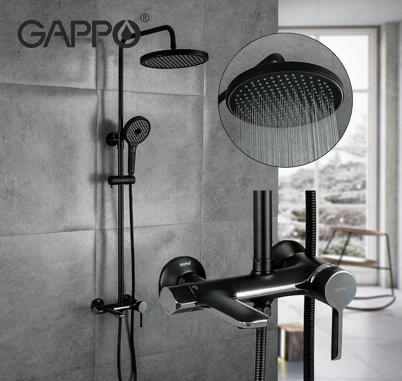 Душевая система Gappo G03-6 G2403-6 Черная матовая Хром латунь на стену