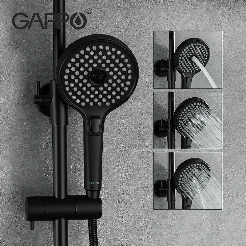 Душевая система Gappo G03-6 G2403-6 Черная матовая Хром латунь на стену