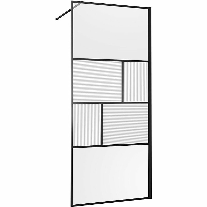 Душевая перегородка Vincea Walk-In 90 VSW-1HC900CFB профиль Черный матовый стекло прозрачное/рифленое