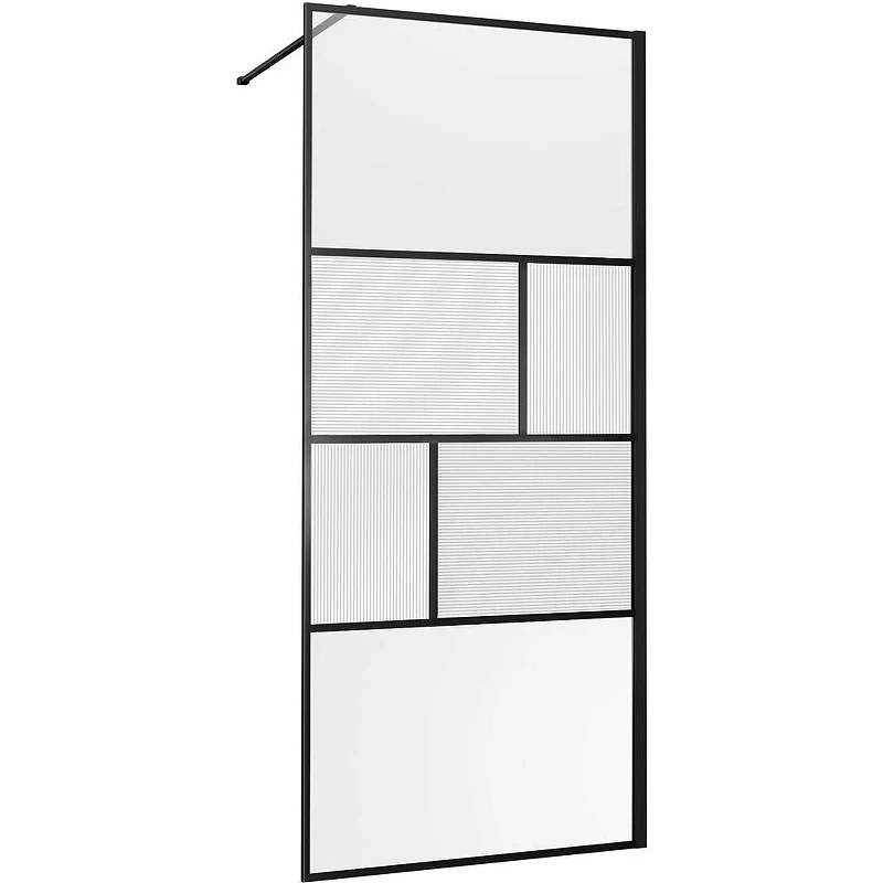 Душевая перегородка Vincea Walk-In 90 VSW-1HC900CFB профиль Черный матовый стекло прозрачное/рифленое