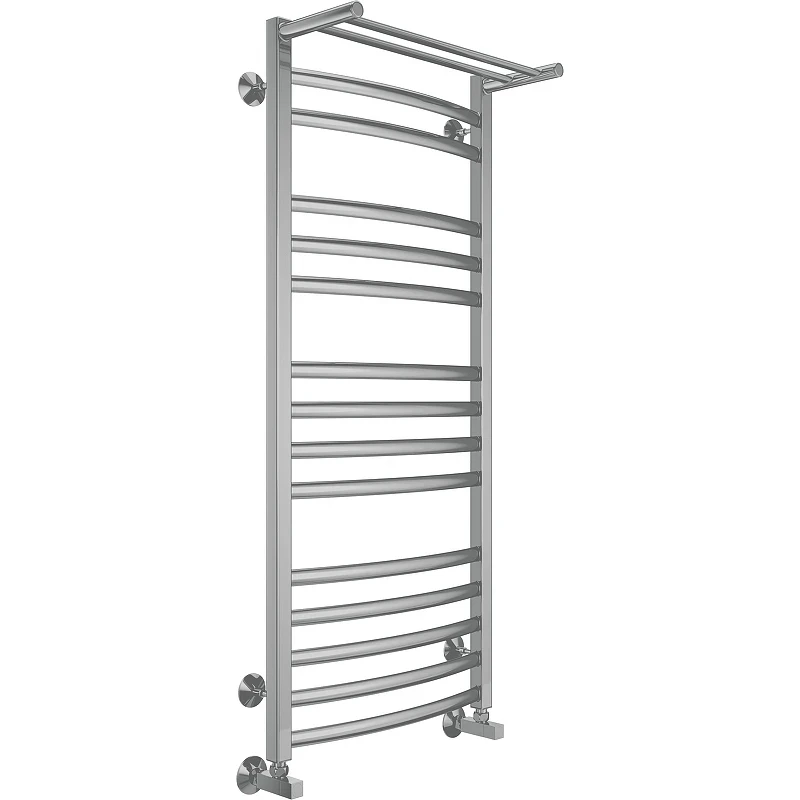 Водяной полотенцесушитель Terminus Енисей П15 500x1200 4670078529589 с полкой Хром, нижнее подключение, G 1/2" ВР, с угловым соединением нержавеющая сталь