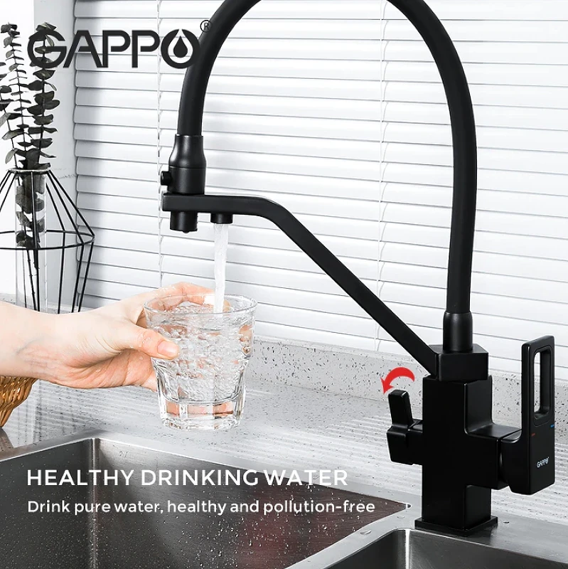 Смеситель для кухни Gappo G17-6 G4317-6 Черный матовый латунь