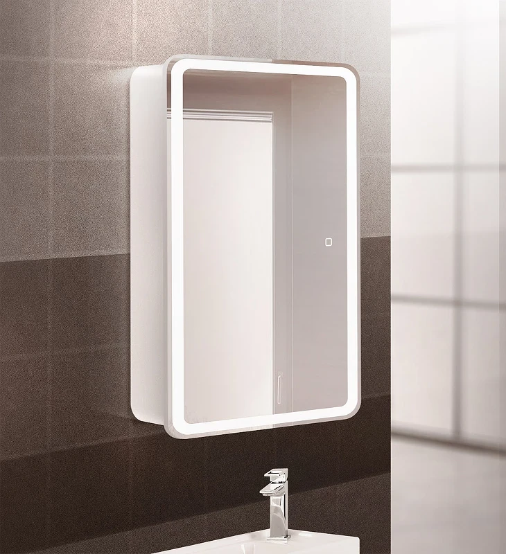 Зеркальный шкаф BelBagno Marino 50 SPC-MAR-500/800-1A-LED-TCH с подсветкой Белый МДФ / ЛДСП, стекло
