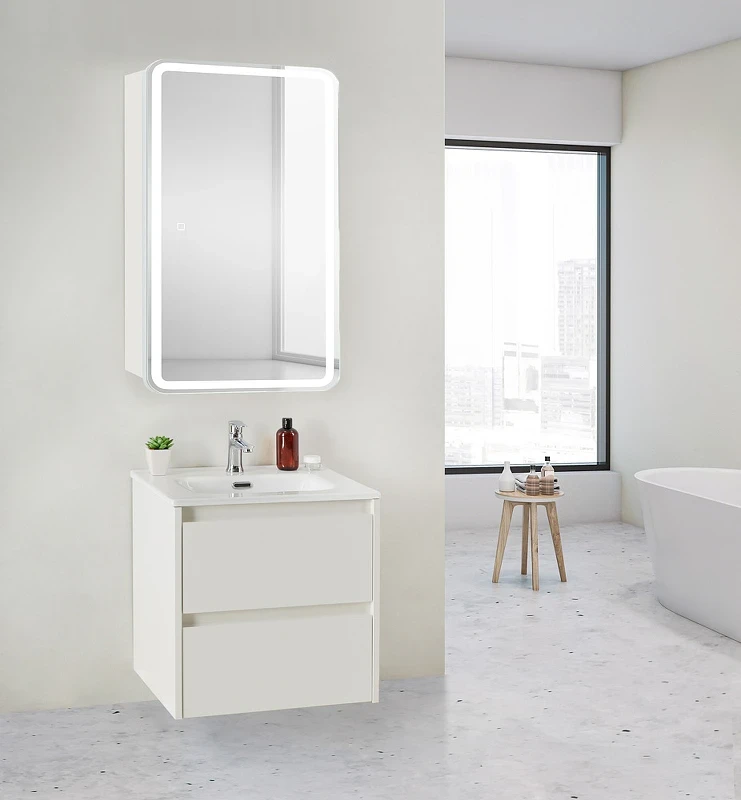 Зеркальный шкаф BelBagno Marino 50 SPC-MAR-500/800-1A-LED-TCH с подсветкой Белый МДФ / ЛДСП, стекло