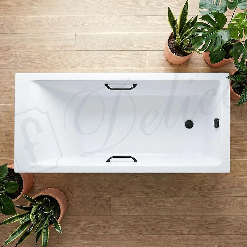 Ванна из искусственного камня Delice Diapason Ultra 170х75 DLR330050RB-G с узким бортом цвет Белый глянцевый с черными ручками